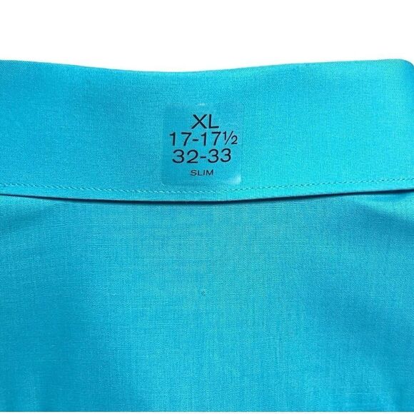 JF J. Ferrari Dress Shirt Turquoise Slim XL 17-17 1/2 Button Up Front Collared - Picture 5 of 11